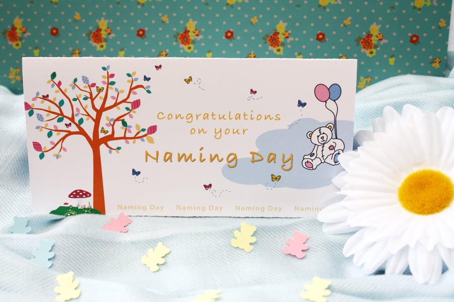 Naming Day Table Decoration Keepsake with Teddy Bear Confetti