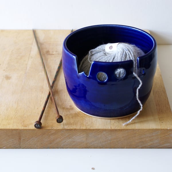 Seconds sale - Wool yarn bowl glazed in ocean blue