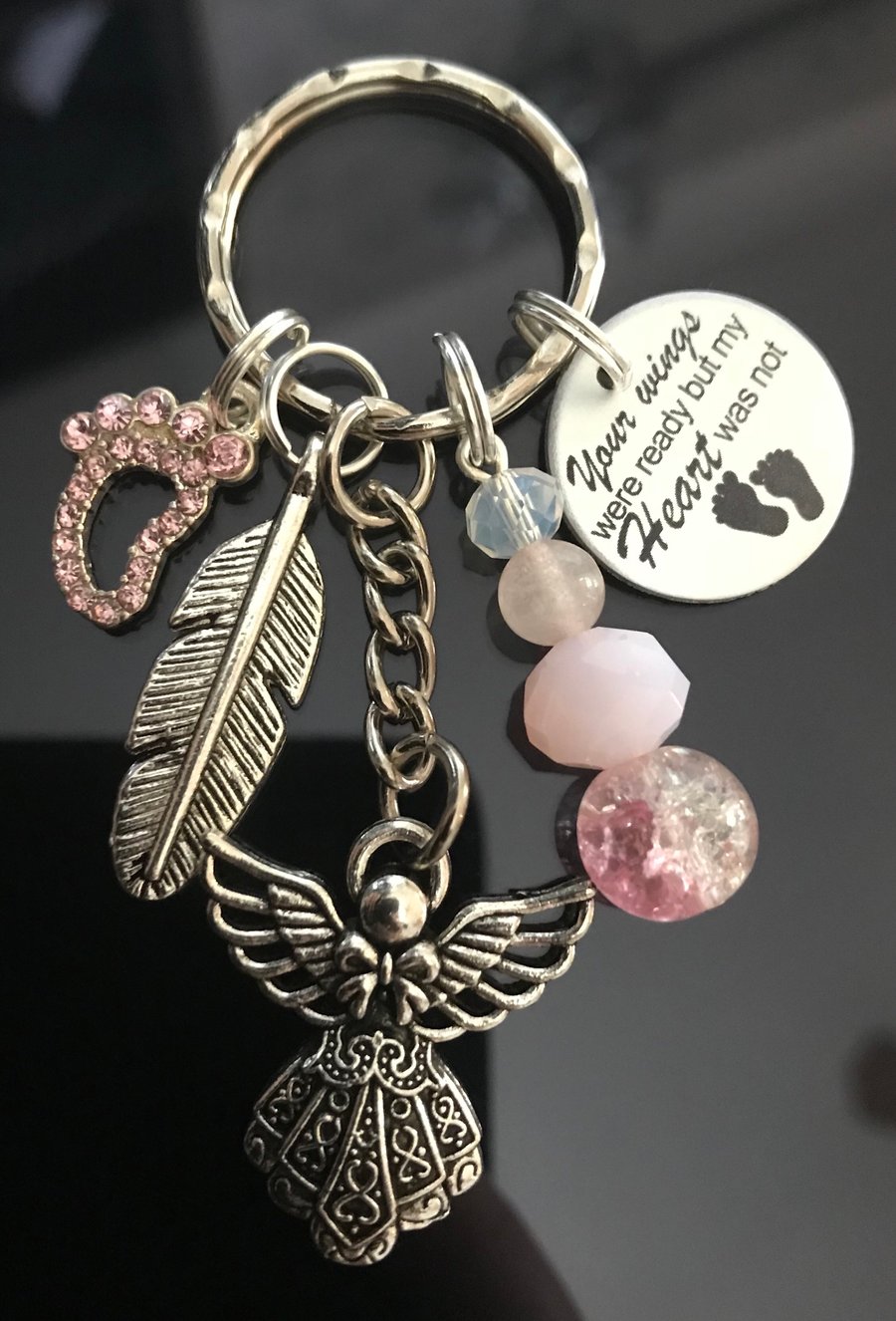 Baby Girl Your Wings Were Ready But My Heart Was Not Pink Memorial Keyring