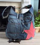 Large Upcycled Denim Shoulder Bag with Salmon Coloured Leather Star Motif
