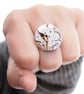 Round Silver Steampunk Ring Metal Statement Ring - Image 4