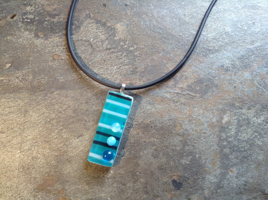 Fused Glass Pendant -graphic  turquoise blues