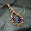 Copper Wire Weave Drop Pendant with Blue Beads