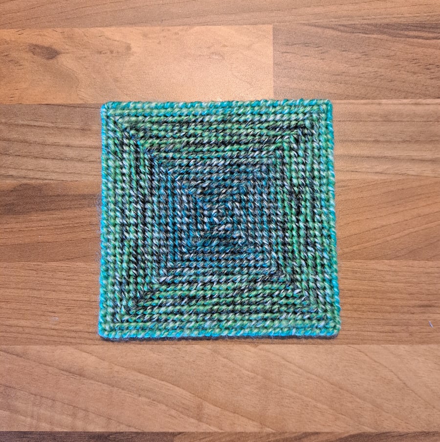 Large coaster with anti-slip feet - blue, green, and teal pattern