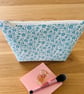 Make up bag, small toiletry bag, water resistant lining, in cream and blue - Image 3