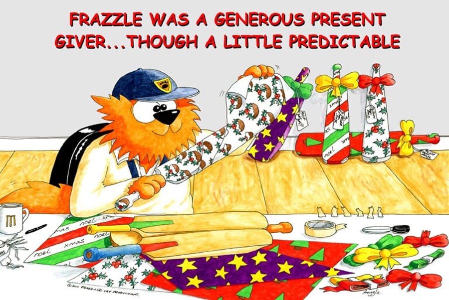 Cricket Christmas card. Christmas presents. Funny cartoon card. FREE UK P&P