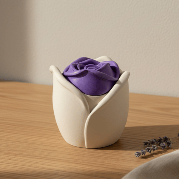 White Rose Jewellery Box with Soft Lilac Purple Floral Lid
