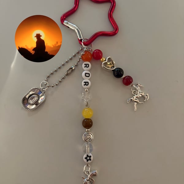Cowboy outlaw video game inspired handmade keychain