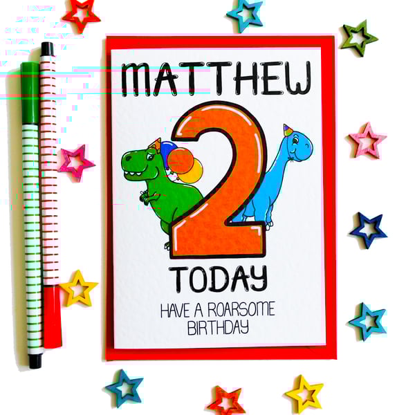 Personalisable Birthday Card 2 Today Have a Roarsome Birthday Dinosaur Card
