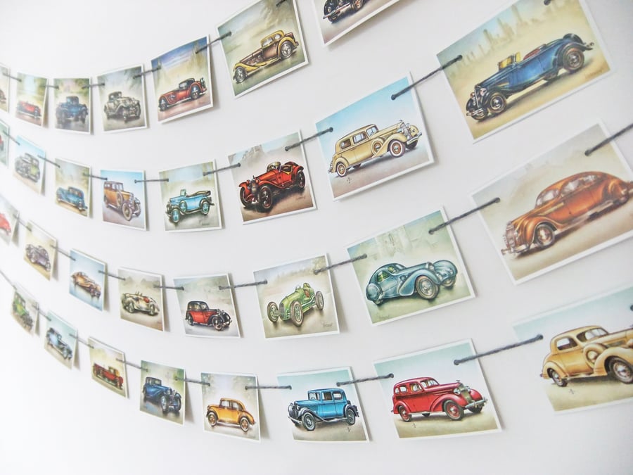 Vintage Cars Bunting - Recycled Bunting  - Paper Bunting 