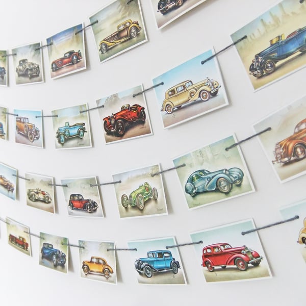 Vintage Cars Bunting - Recycled Bunting  - Paper Bunting 