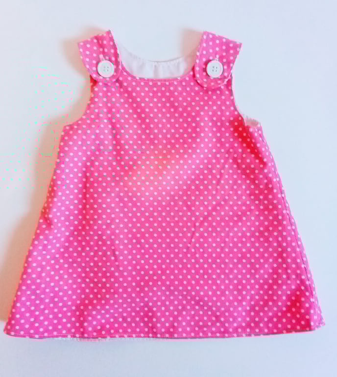 Pinafore Dress 6-12 months, A Line dress, pinafore, polka dot dress   