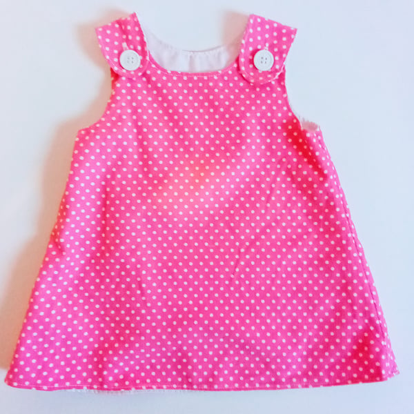 Pinafore Dress 6-12 months, A Line dress, pinafore, polka dot dress   