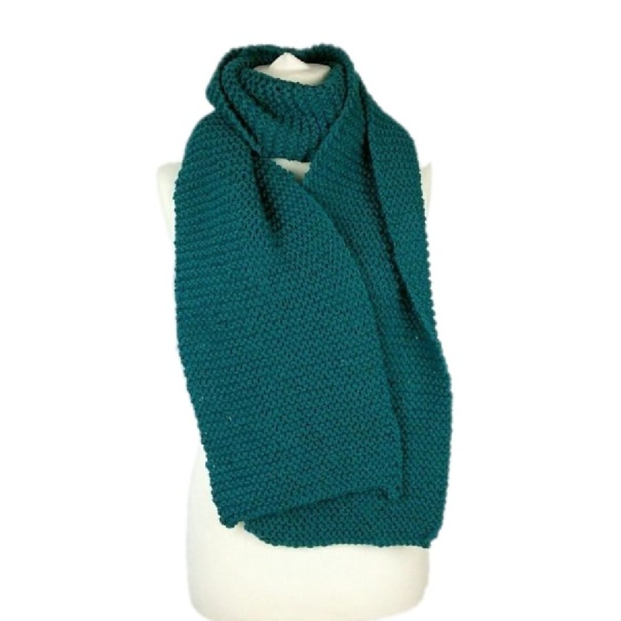  Hand knitted ladies mens winter scarf in teal green blue