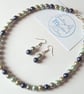 Sea Shell Pearl Necklace Earrings Blue Silver Gift Set Oyster Shell Manmade - Image 2