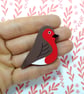 Robin Pin Badge, Wooden Bird Brooch, Garden Birds, British Birds - Image 2