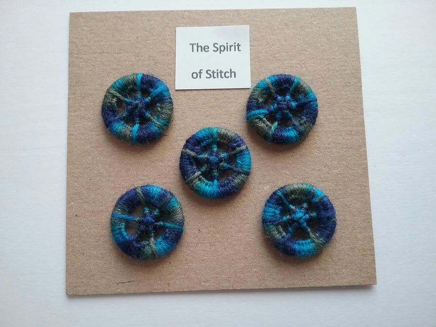 20mm handmade dorset buttons green blue (pack of 5)