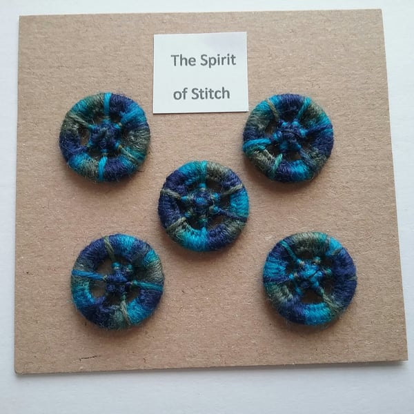 20mm handmade dorset buttons green blue (pack of 5)