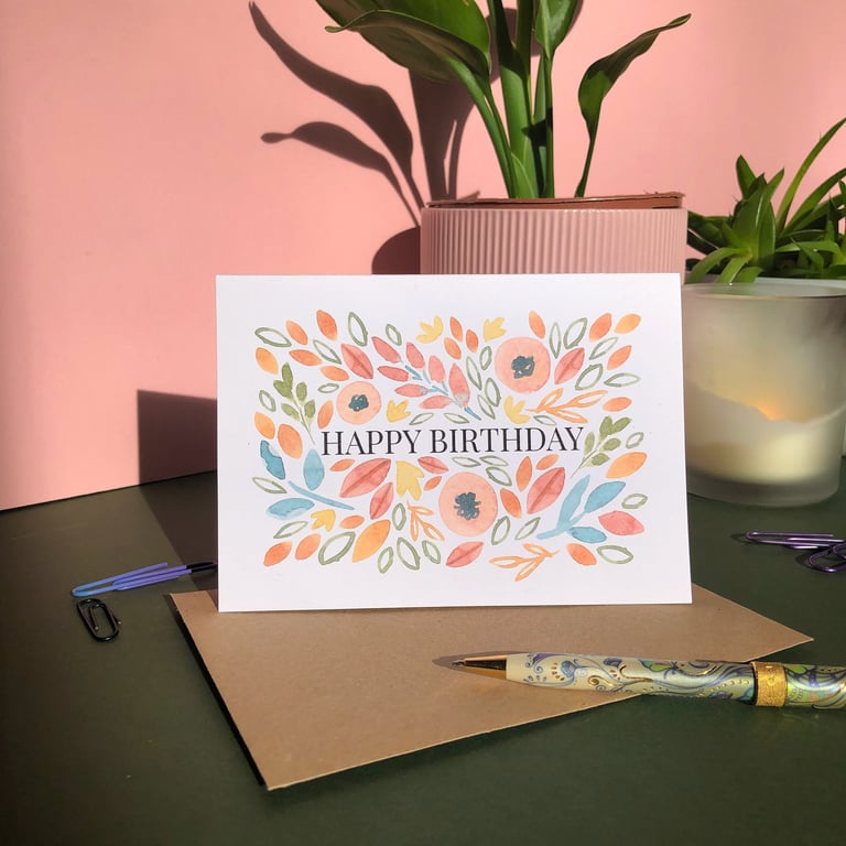 Happy Birthday Autumn Leaves Card: September birthday, October. Eco Friendly