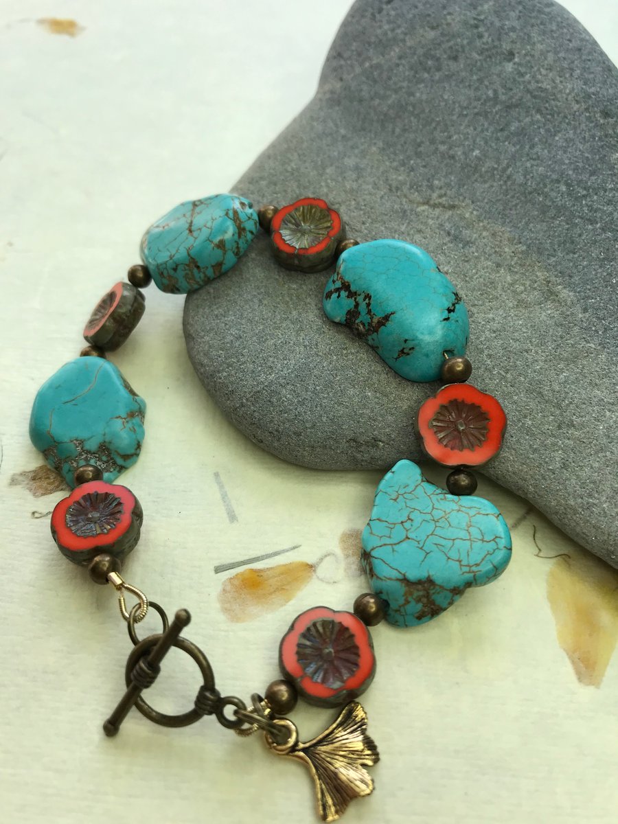 Turquoise & Czech artisan glass beads bracelet