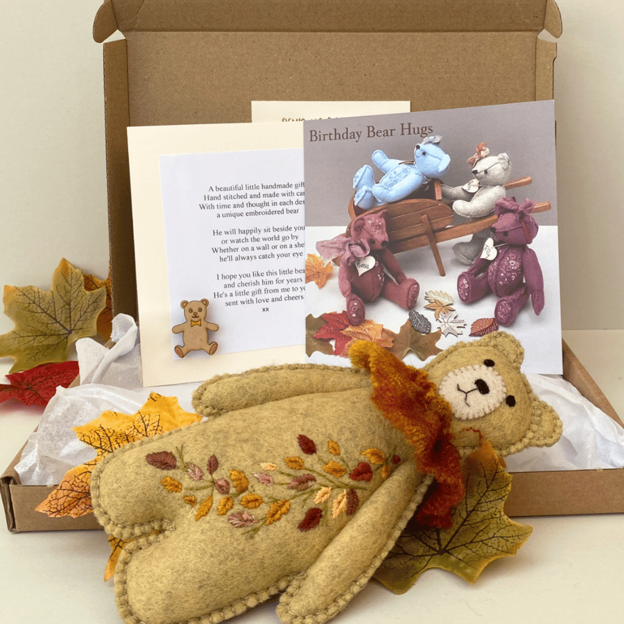 Sending bear hugs embroidered teddy bear letterbox gift, post box gifts