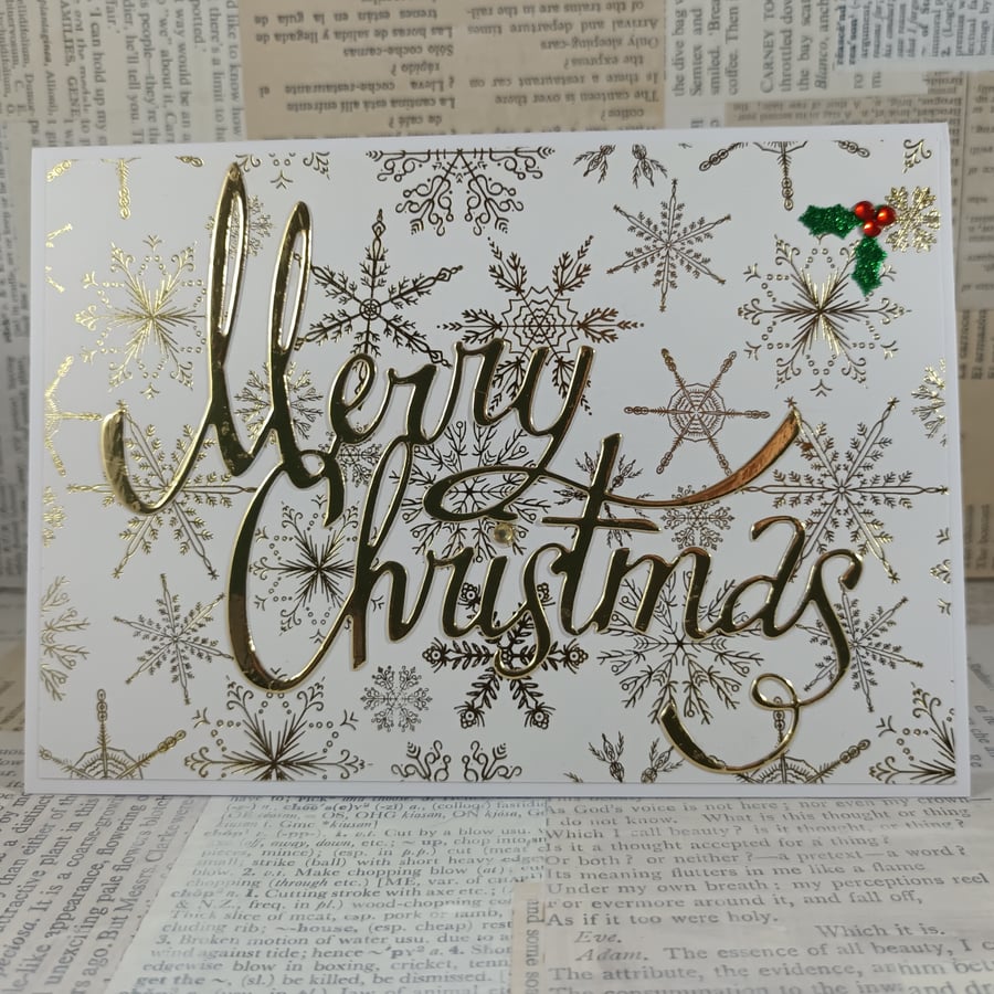 Gold snowflake Merry Christmas card