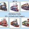 Christmas Trains Set of 6 Square Card Toppers for Card Making etc. Set 2 of 2