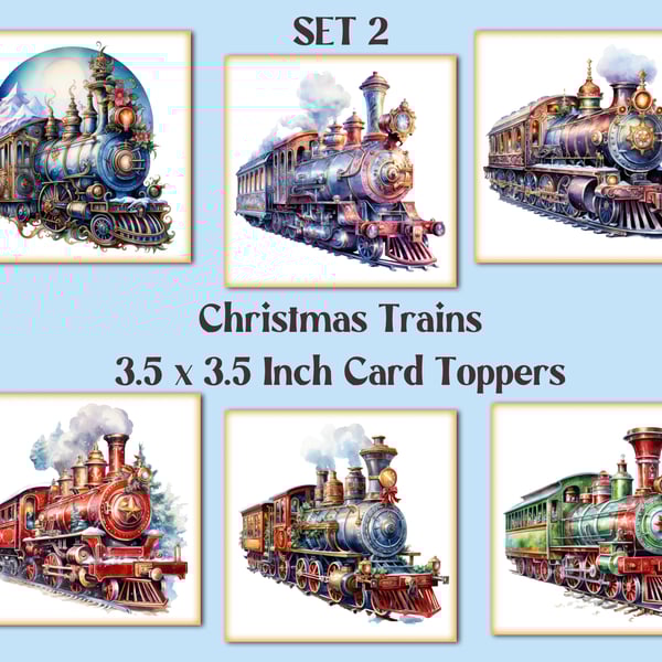 Christmas Trains Square Card Toppers for Card Making, Journals, Tags, Scrapbooks