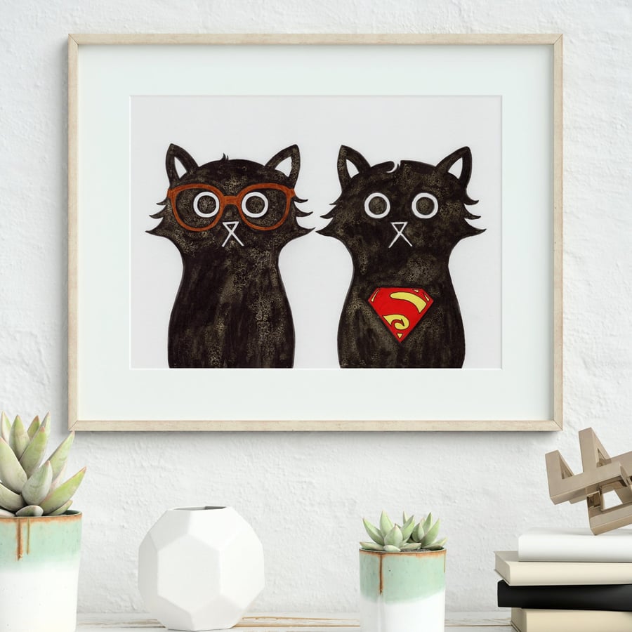 Superhero Print, Father's Day Gift, Black Cat Wall Art Print, Nursery Print