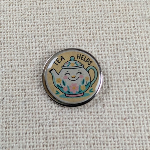 Tea Helps - Tea Lover Themed Badge - Large Resin Topped Pin Badge