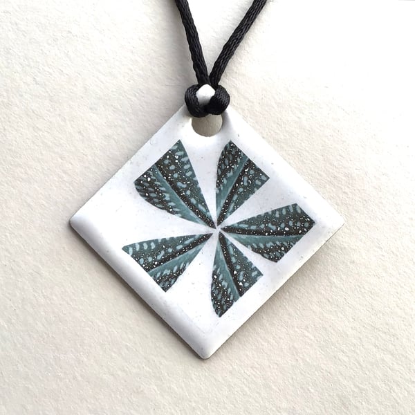 Square Enamelled Stainless Steel Pendant - 5 Leaves - Perfectly Imperfect'
