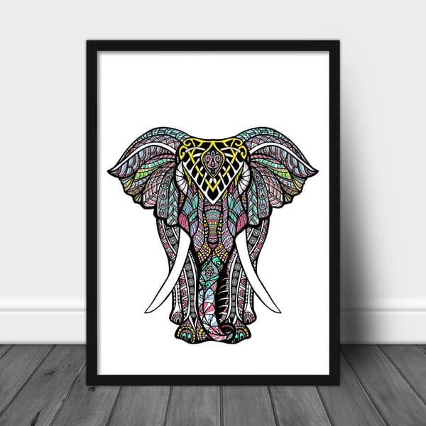 Indian Elephant print, mandala elephant wall art, elephant decor, elephant gift