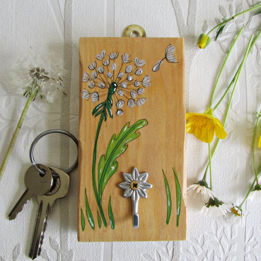 Key Hook plaque, dandelion wishes, dandilion clock 