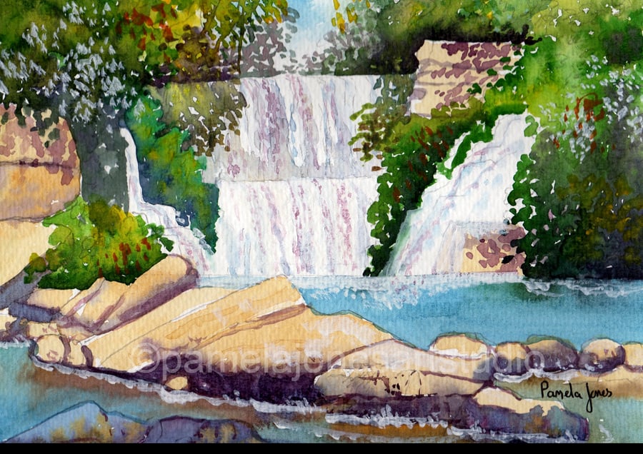 Penllergaer Valley Woods, Waterfall, Original Watercolour in 14 x 11'' mount
