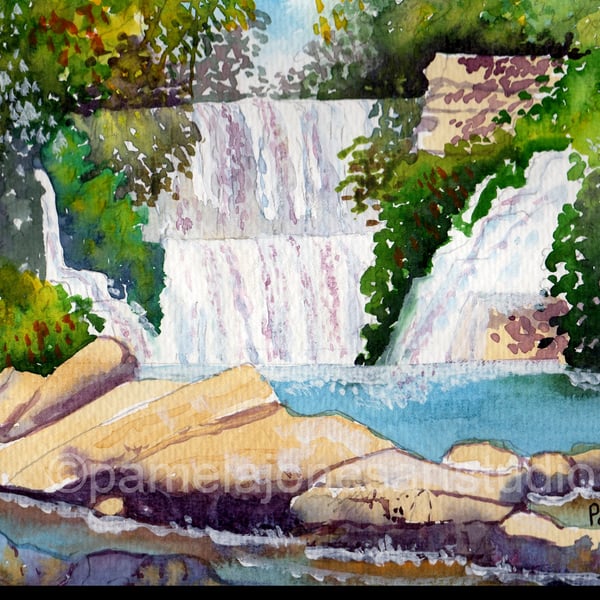 Penllergare Valley Woods, Waterfall, Original Watercolour in 14 x 11'' mount