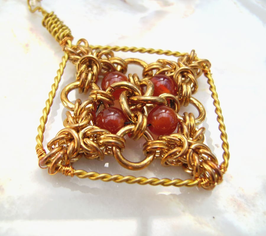 Carnelian Chainmail Pendant Necklace