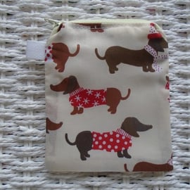 Winter Sausage Dog Themed Coin Purse or Card Holder.