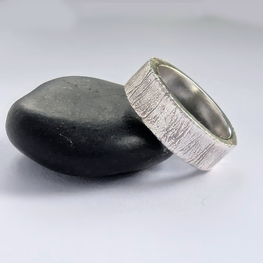 Recycled Sterling Silver Brutalist Design Handmade Ring, Band