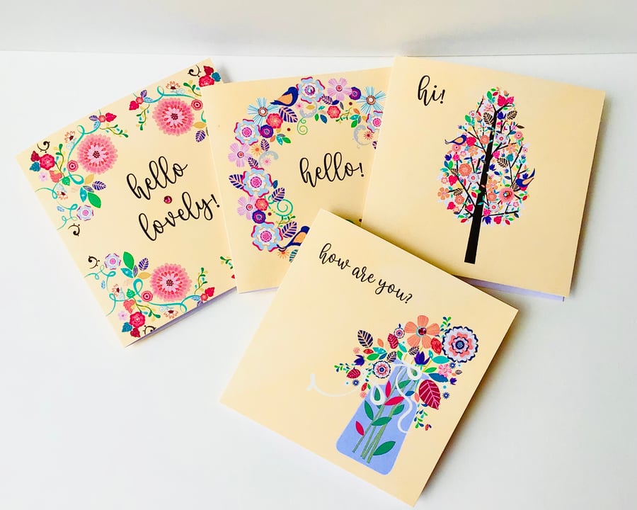 Set of Four Notecards, Blank Notecards, Just to Say, thank you 