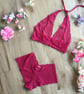 Pomegranate red pink lace halter  bralette and short set