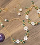 Artisan Pearl Flower Jewelry Set, Gold Green Woven Bracelet, Drop Earrings - Image 3