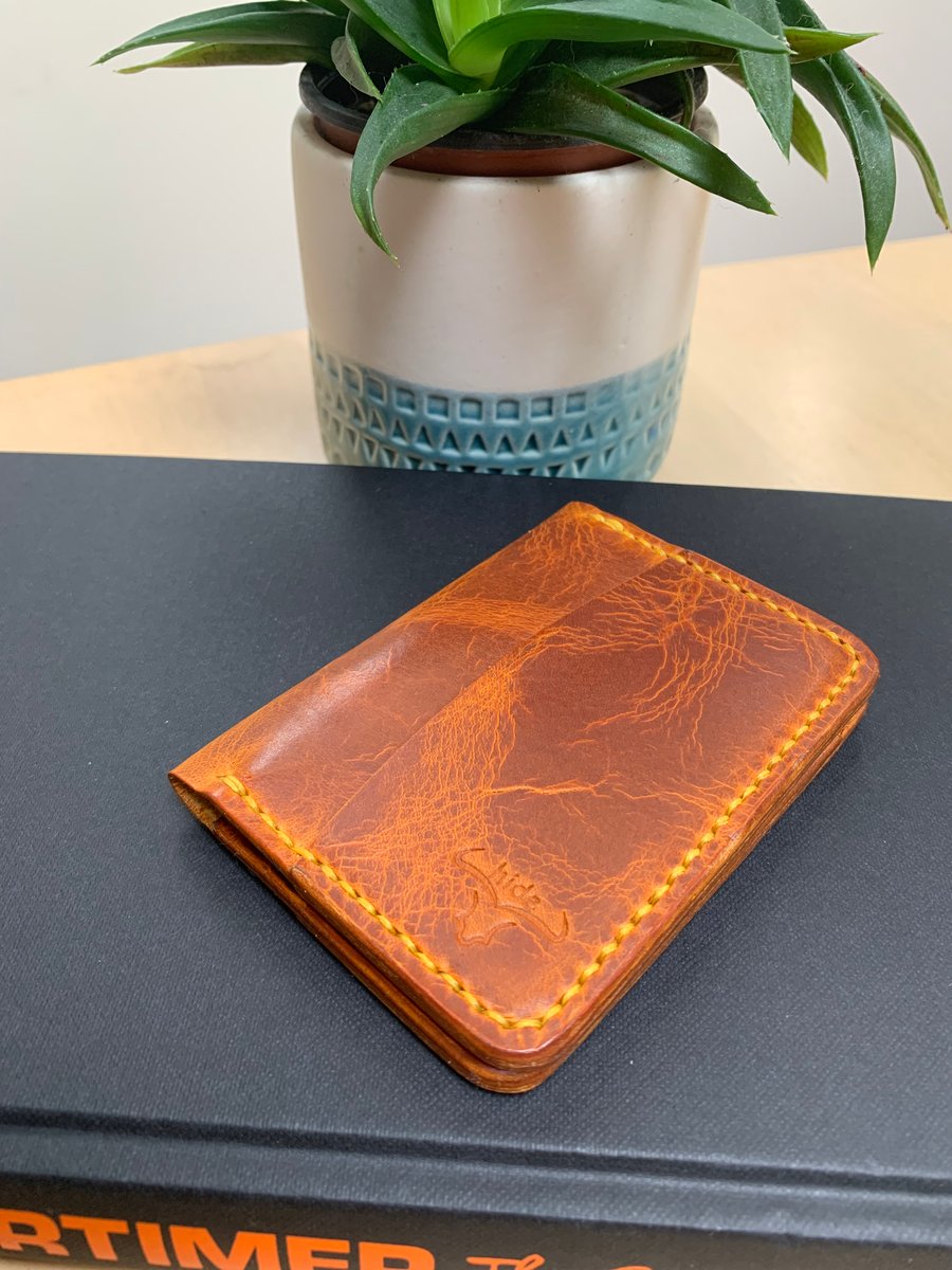 Leather wallet tan lightweight & slim for cards and cash