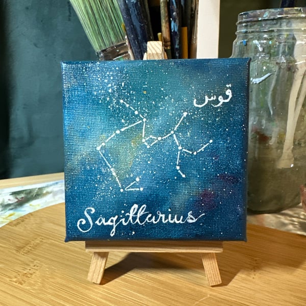 Original Zodiac Sign painting 10x10cm With Mini Easel.