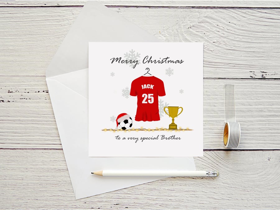 Image of Personalised Football Christmas Card with any team,name and number.