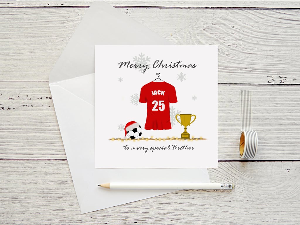 Personalised Football Christmas Card with any team,name and number.