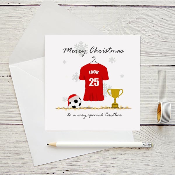 Personalised Football Christmas Card with any team,name and number.
