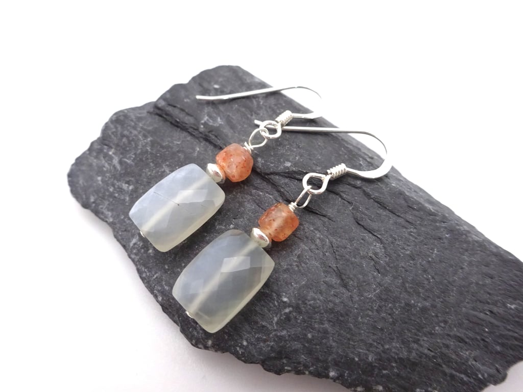 moonstone and sunstone gemstone earrings