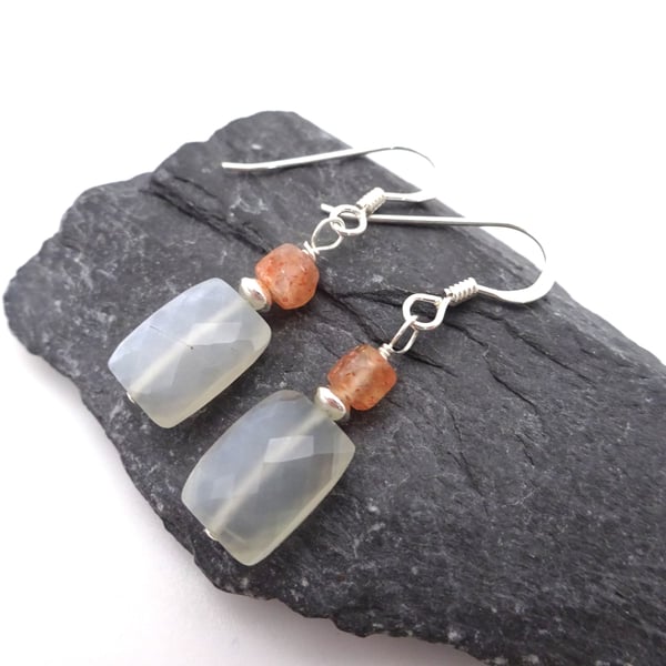 moonstone and sunstone gemstone earrings