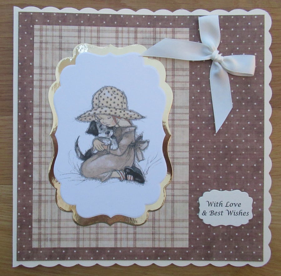 Cuddles With A Puppy - 8x8" Any Occasion Card