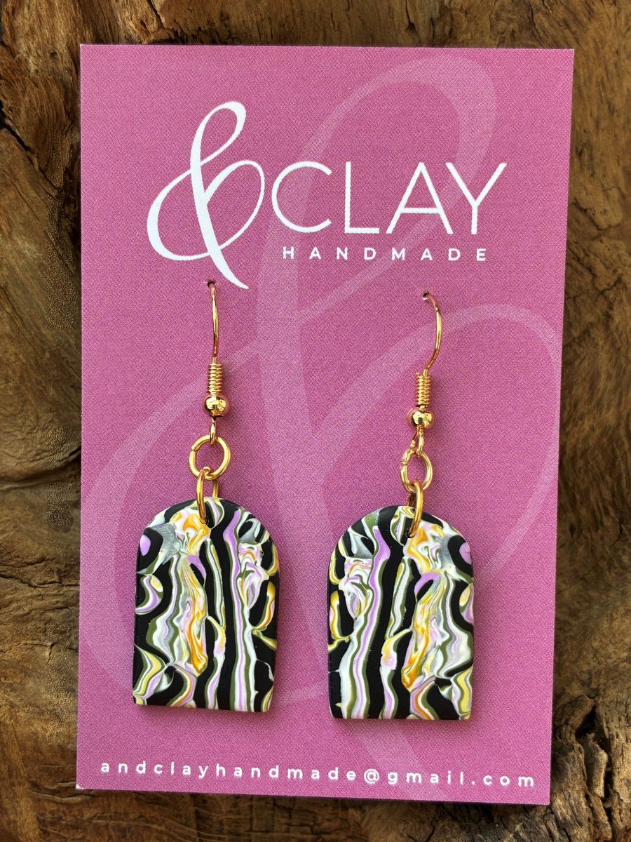 Black, Pink, Yellow and White Arch Shaped Earrings